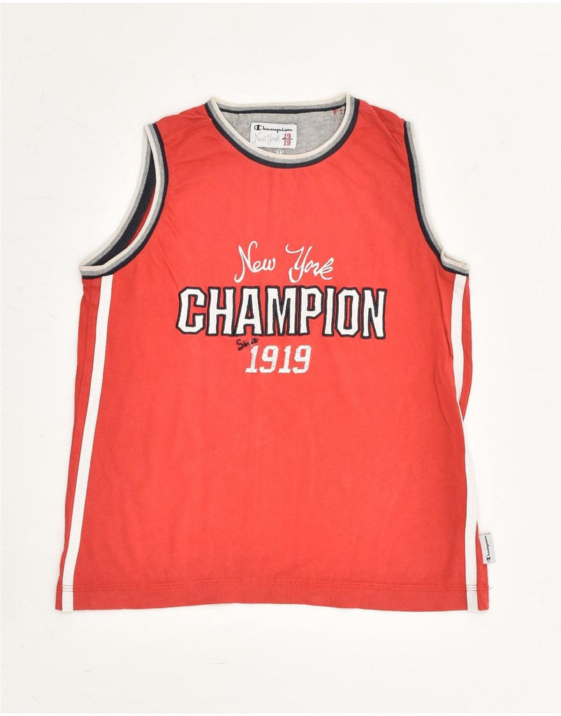 CHAMPION Boys Graphic Vest Top 9-10 Years Medium Red Cotton | Vintage Champion | Thrift | Second-Hand Champion | Used Clothing | Messina Hembry 