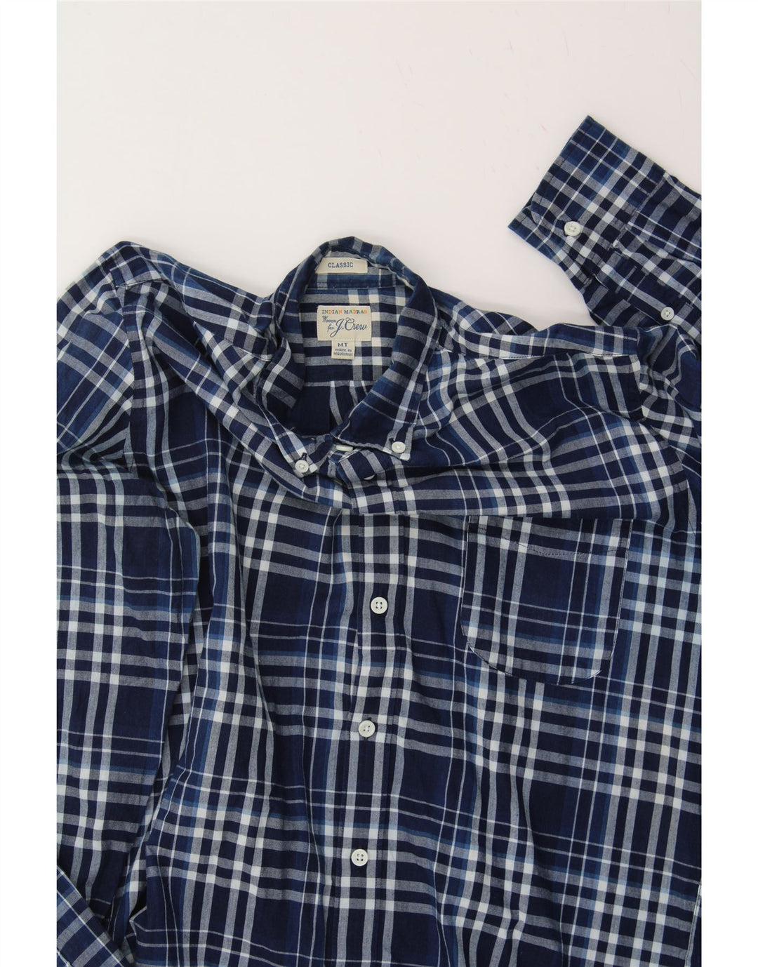 J. CREW Mens Classic Fit Shirt Medium Navy Blue Check Cotton Vintage J. Crew and Second-Hand J. Crew from Messina Hembry 