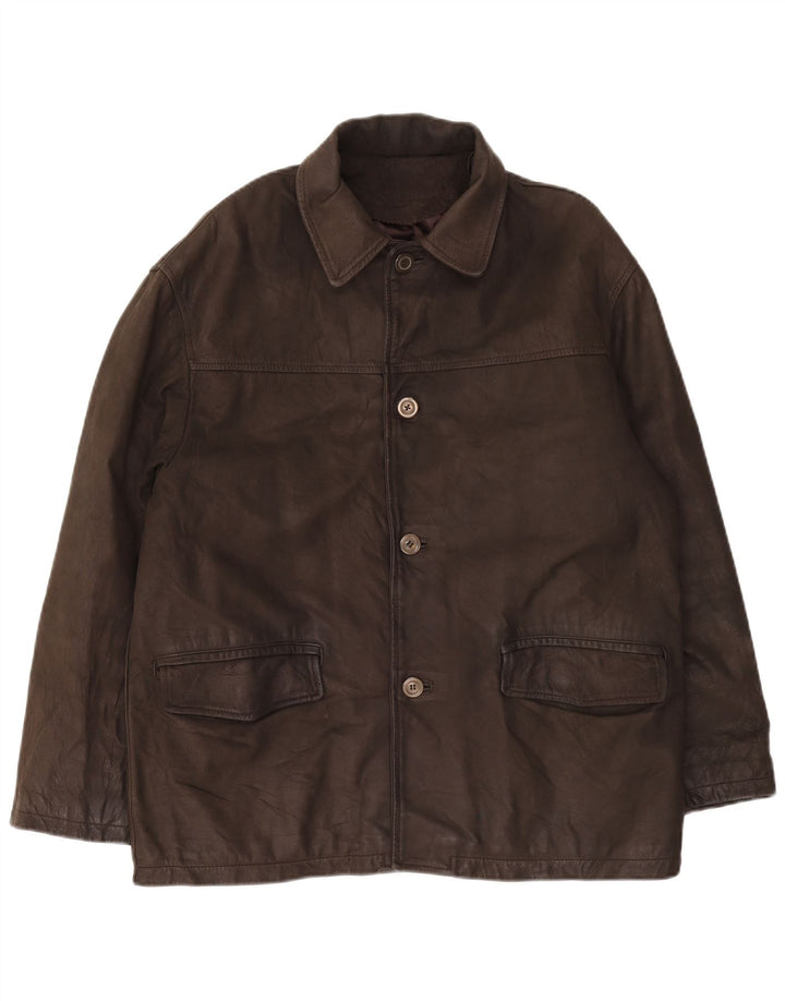 Clinton Mens Leather Jacket UK 40 Large Brown Leather