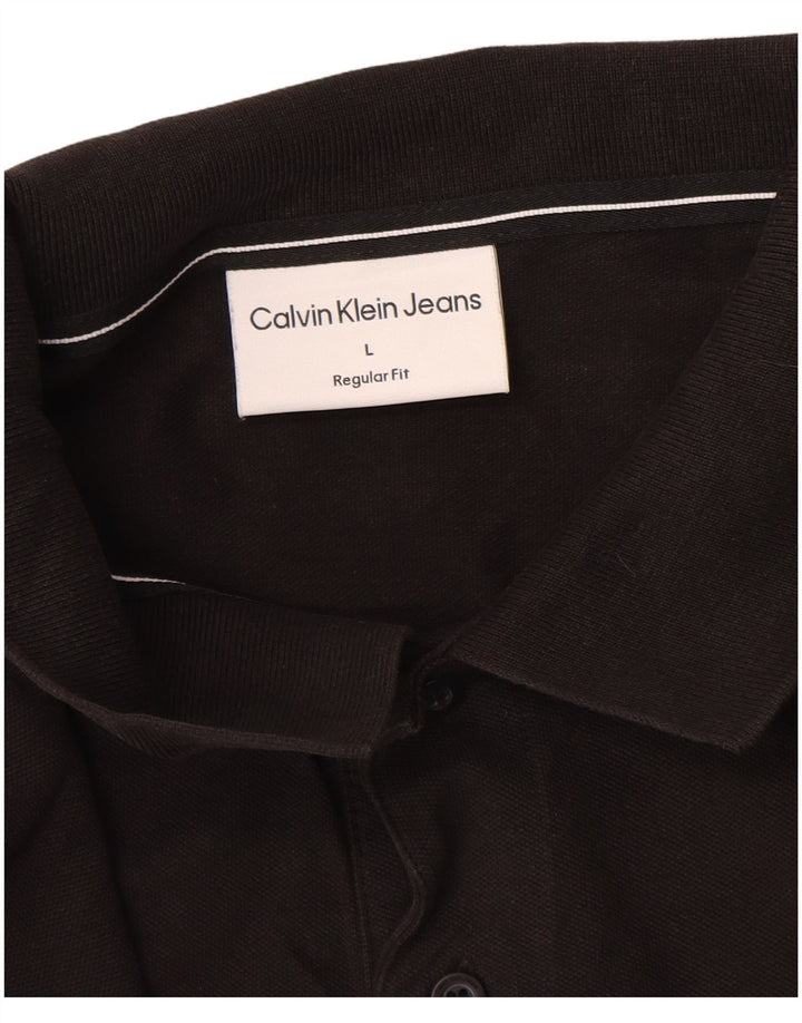 Calvin Klein Jeans Mens Graphic Regular Fit Polo Shirt Large Black Cotton