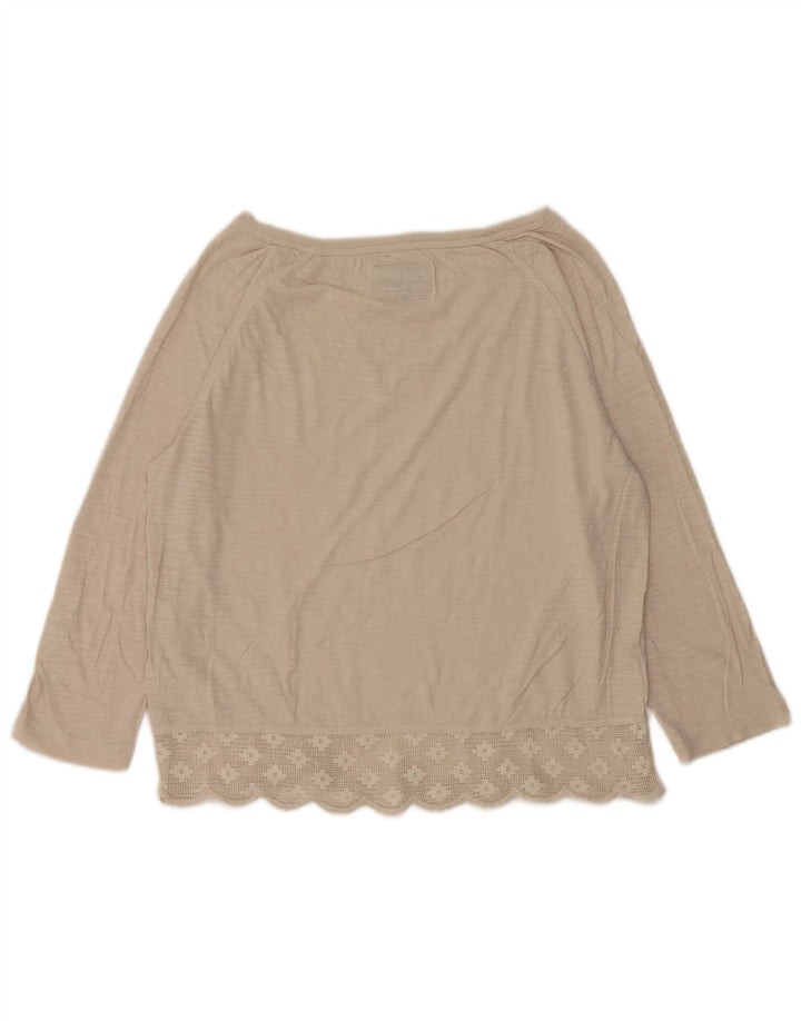 Superdry Womens 3/4 Sleeve Blouse Top UK 12 Medium Beige Cotton