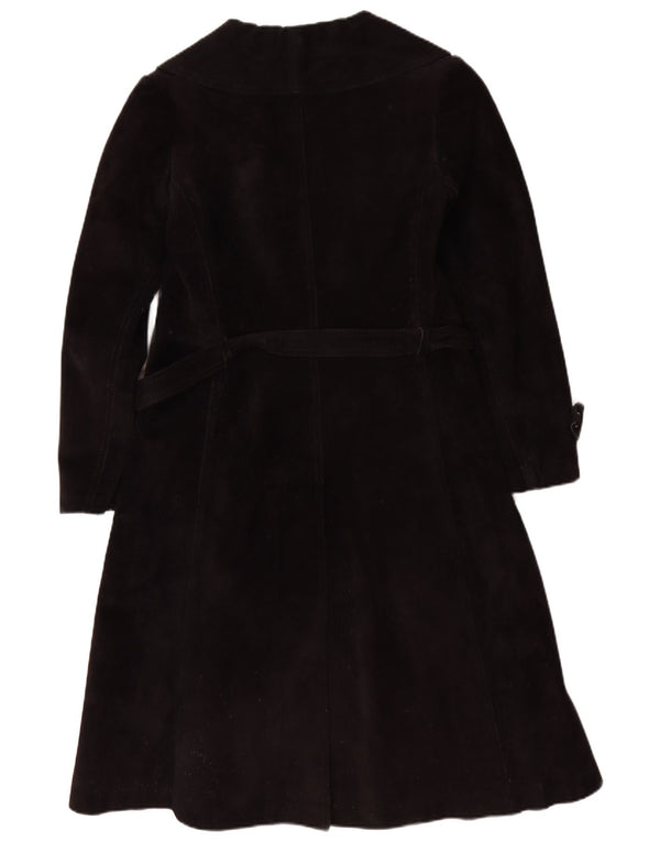 Vintage Womens Shearling Coat UK 10 Small Black Leather