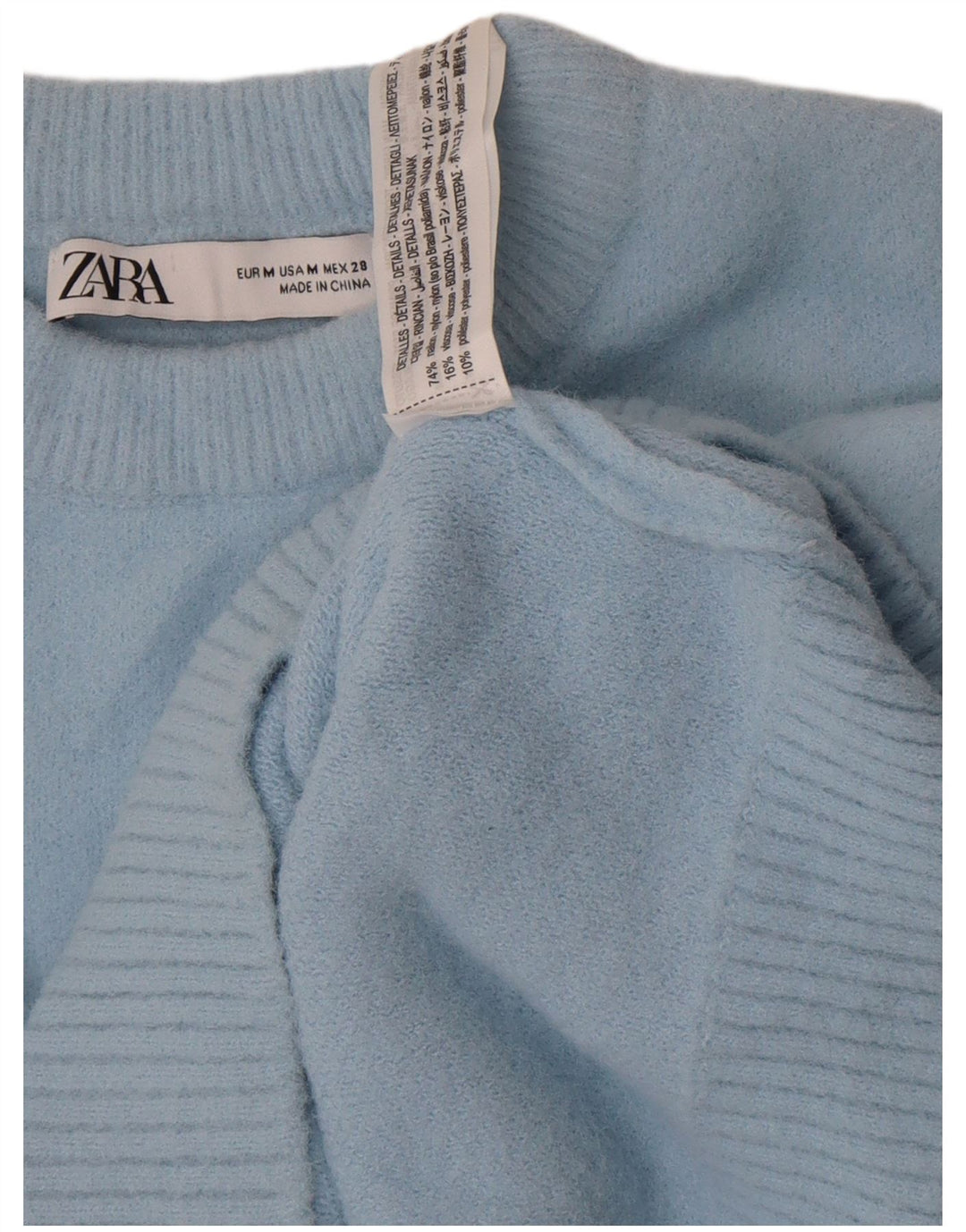 Zara Womens Crop Crew Neck Jumper Sweater UK 12 Medium Blue Nylon