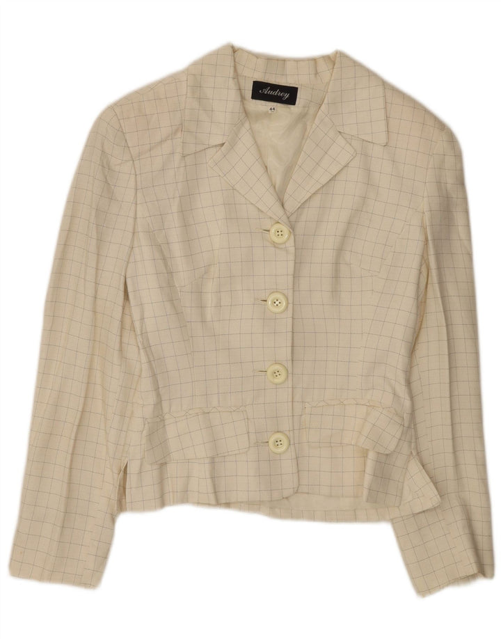 Vintage Womens 4 Button Blazer Jacket IT 44 Medium Off White Check Viscose