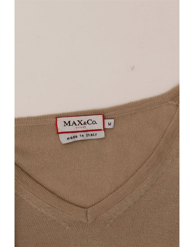 MAX & CO. Womens V-Neck Jumper Sweater UK 14 Medium Beige Cotton Vintage Max & Co. and Second-Hand Max & Co. from Messina Hembry 