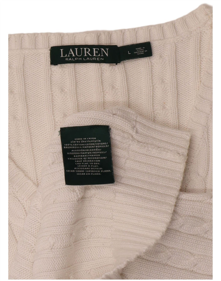 Ralph Lauren Womens V-Neck Jumper Sweater UK 16 Large White Cotton