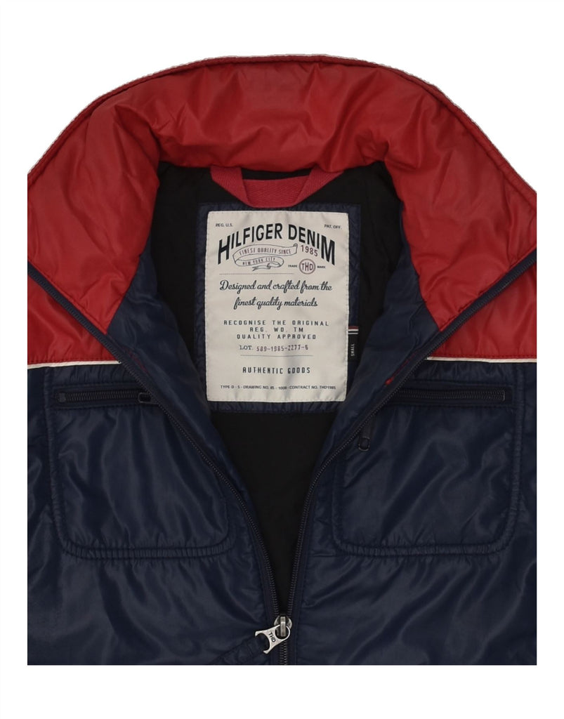 TOMMY HILFIGER Mens Padded Jacket UK 36 Small Navy Blue Colourblock | Vintage Tommy Hilfiger | Thrift | Second-Hand Tommy Hilfiger | Used Clothing | Messina Hembry 