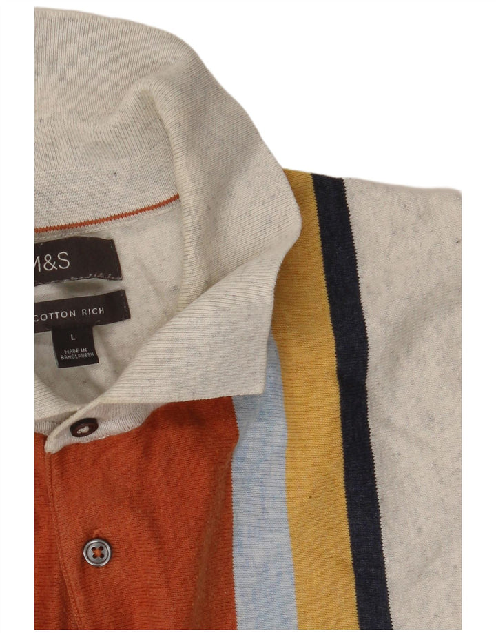 Marks & Spencer Mens Polo Shirt Large Grey Striped Cotton