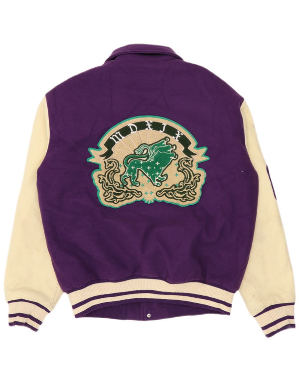 ZARA Mens Graphic Varsity Jacket UK 38 Medium Purple Colourblock Polyester