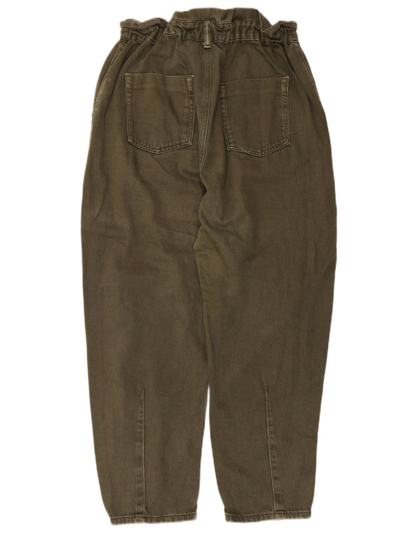 Zara Womens High Waist Crop Tapered Jeans EU 30 Medium W30 L25 Green Cotton