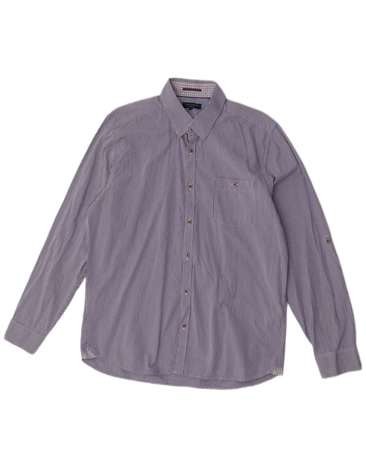 Ted Baker Mens Shirt Size 5 XL Navy Blue Gingham Cotton