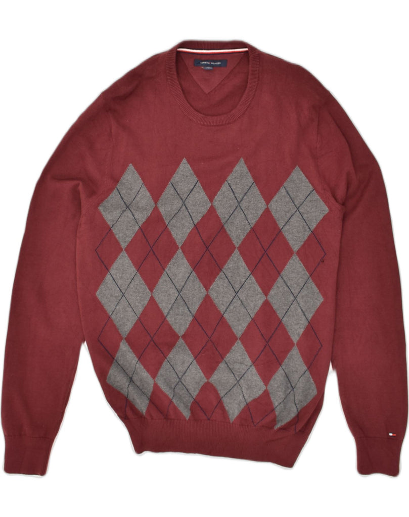 TOMMY HILFIGER Mens Crew Neck Jumper Sweater Large Red Argyle/Diamond | Vintage Tommy Hilfiger | Thrift | Second-Hand Tommy Hilfiger | Used Clothing | Messina Hembry 