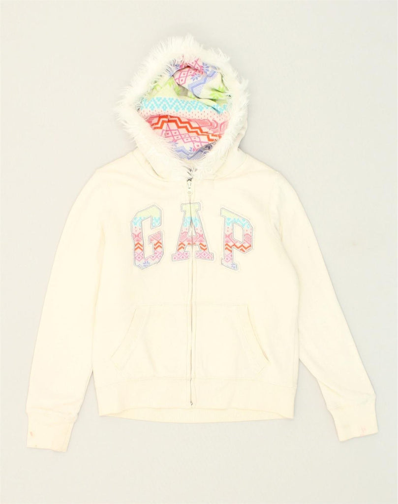 GAP Girls Graphic Zip Hoodie Sweater 11-12 Years XL Off White Cotton | Vintage Gap | Thrift | Second-Hand Gap | Used Clothing | Messina Hembry 