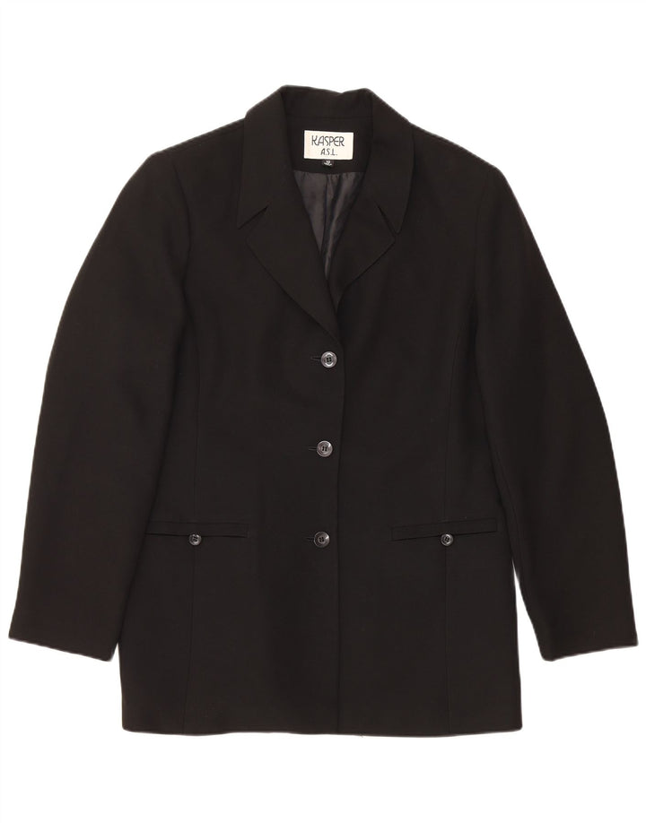 KASPER Womens 3 Button Blazer Jacket US 10 Large Black Polyester