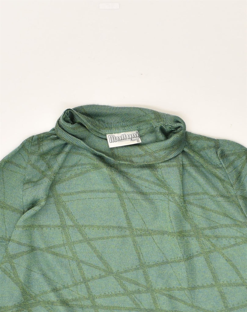 VINTAGE Womens Turtle Neck Jumper Sweater UK 12 Medium Green Geometric | Vintage Vintage | Thrift | Second-Hand Vintage | Used Clothing | Messina Hembry 