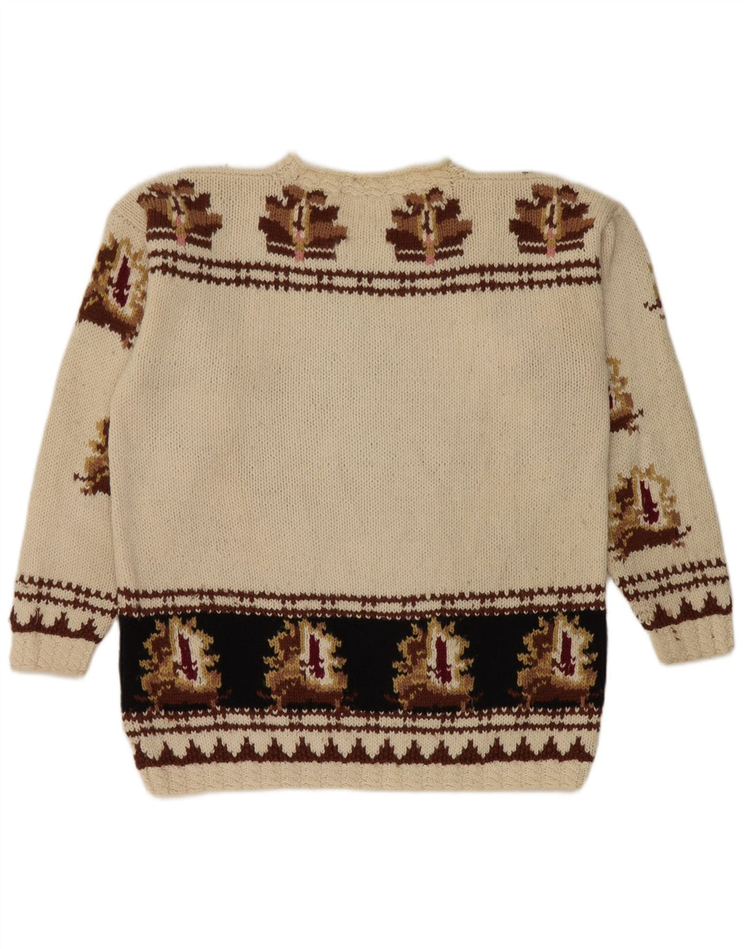Vintage Womens Crew Neck Jumper Sweater UK 14 Medium Beige Retro