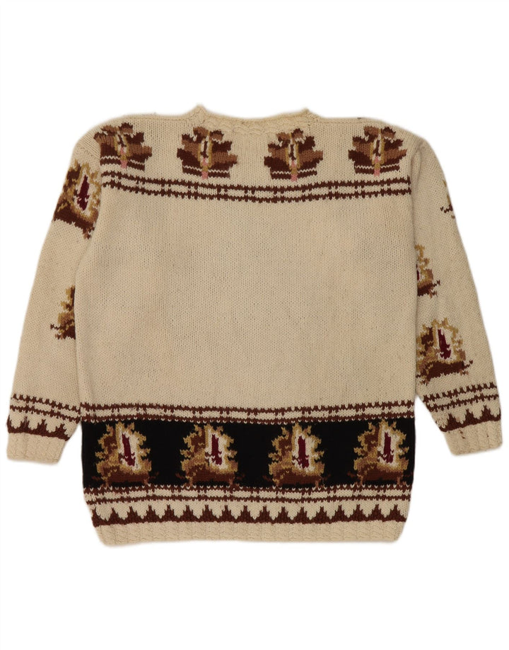 Vintage Womens Crew Neck Jumper Sweater UK 14 Medium Beige Retro