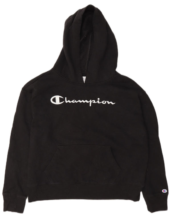 Champion Womens Graphic Oversized Hoodie Jumper UK 10 Small Black Cotton