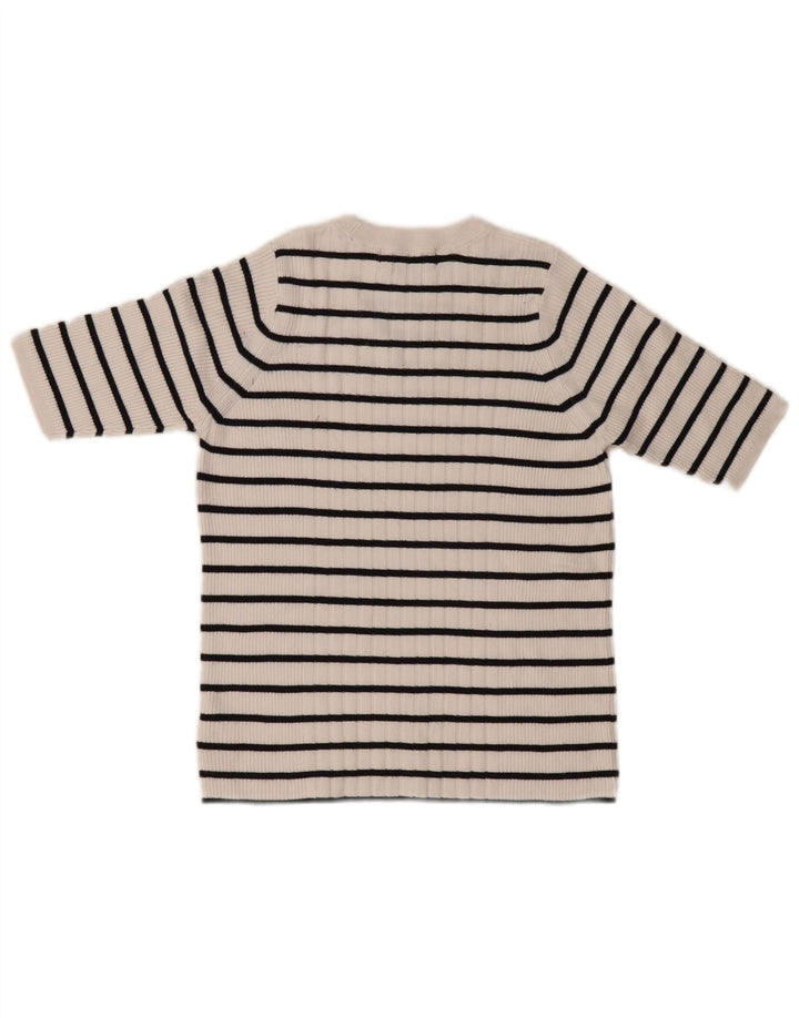 Marks & Spencer Womens Crew Neck Jumper Sweater UK 12 Medium White Striped