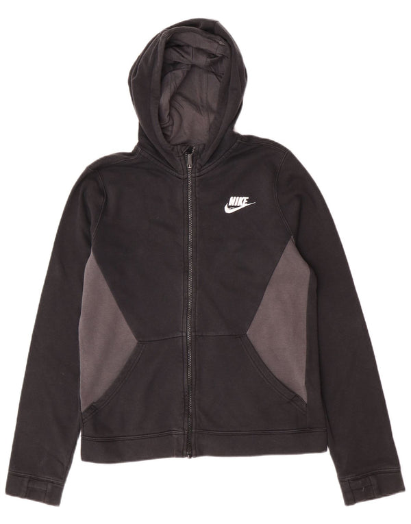 Nike Boys Zip Hoodie Sweater 13-14 Years XL  Black Colourblock Cotton