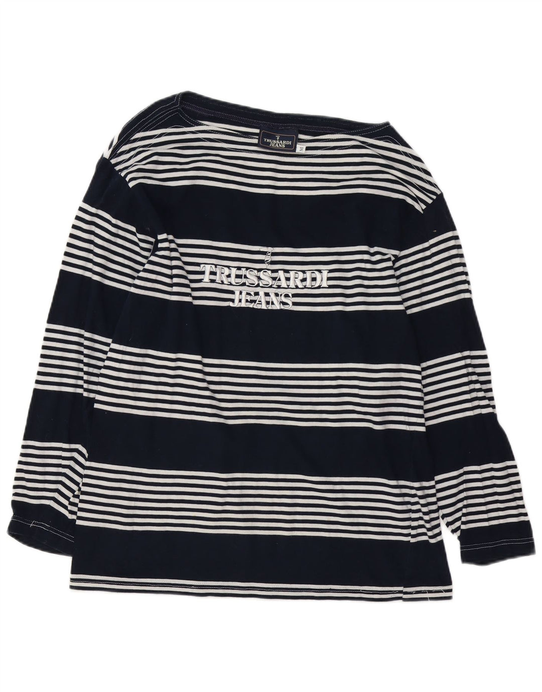 Trussardi Jeans Womens Graphic Top Long Sleeve UK 14 Medium Navy Blue