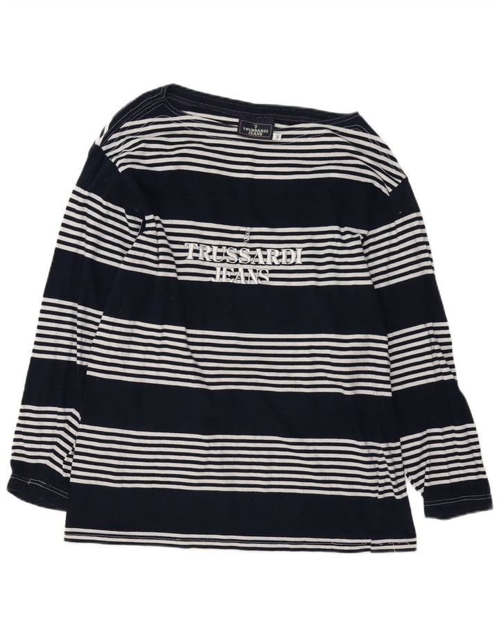 Trussardi Jeans Womens Graphic Top Long Sleeve UK 14 Medium Navy Blue