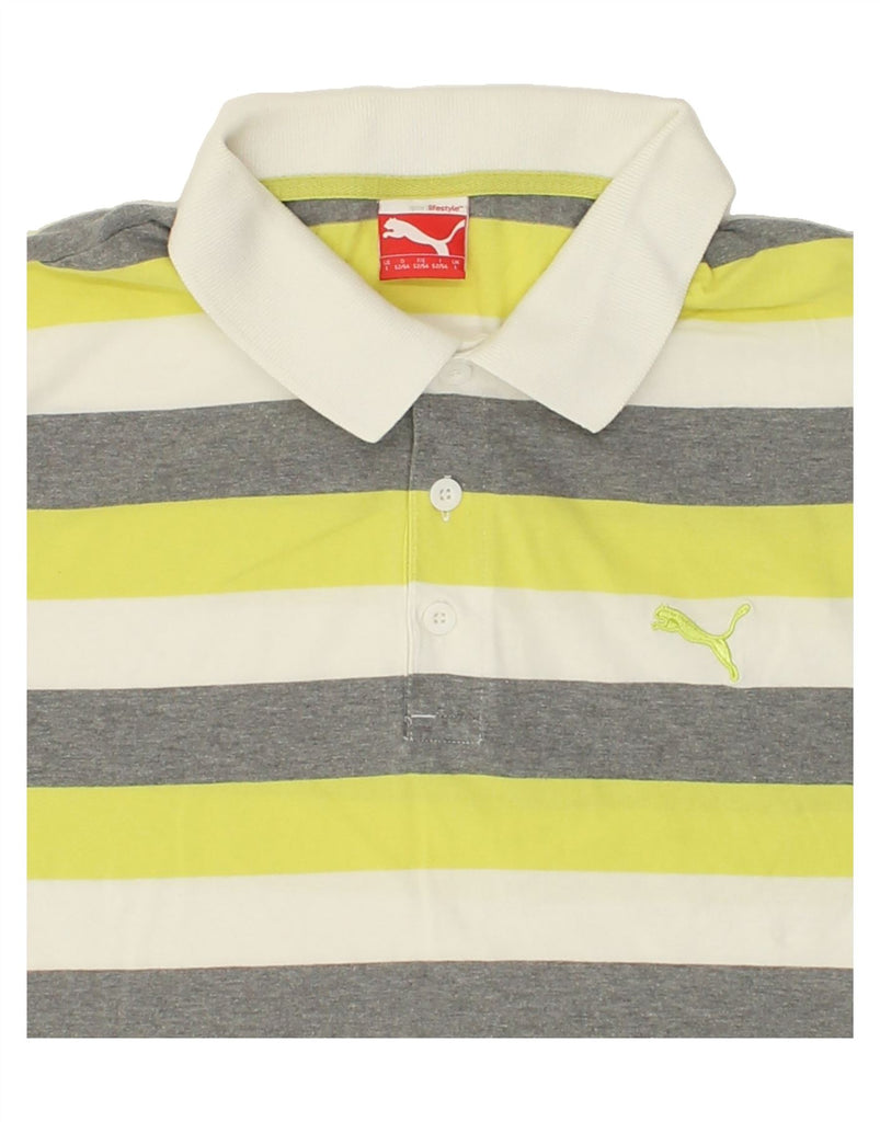 PUMA Mens Polo Shirt Large Yellow Striped Cotton | Vintage Puma | Thrift | Second-Hand Puma | Used Clothing | Messina Hembry 