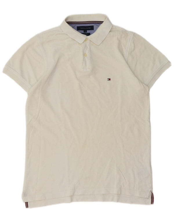 TOMMY HILFIGER Mens Slim Fit Polo Shirt Small White Cotton