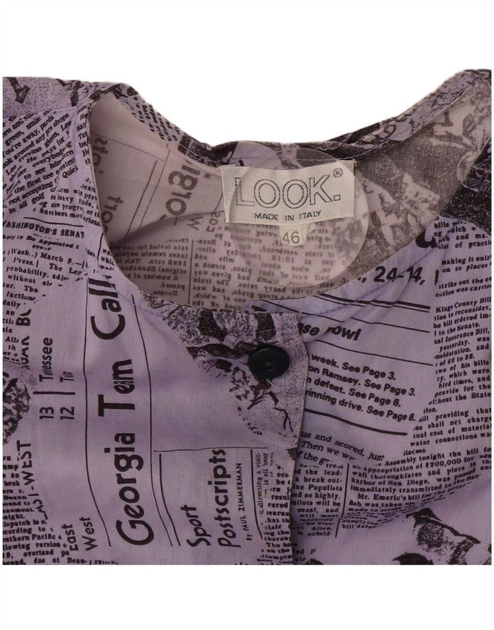 Vintage Womens Graphic Short Sleeve Shirt Blouse IT 46 Large Lilac