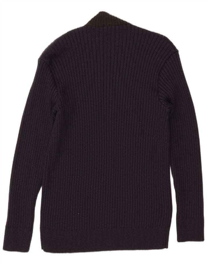 Vintage Mens Turtle Neck Jumper Sweater Large Navy Blue Colourblock