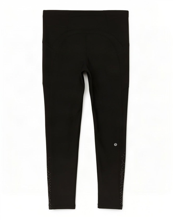 Lululemon Womens Crop Leggings US 10 Large Black Spotted
