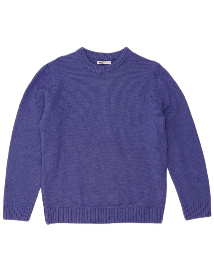 ZARA Womens Oversized Crew Neck Jumper Sweater UK 10 Small Blue Acrylic