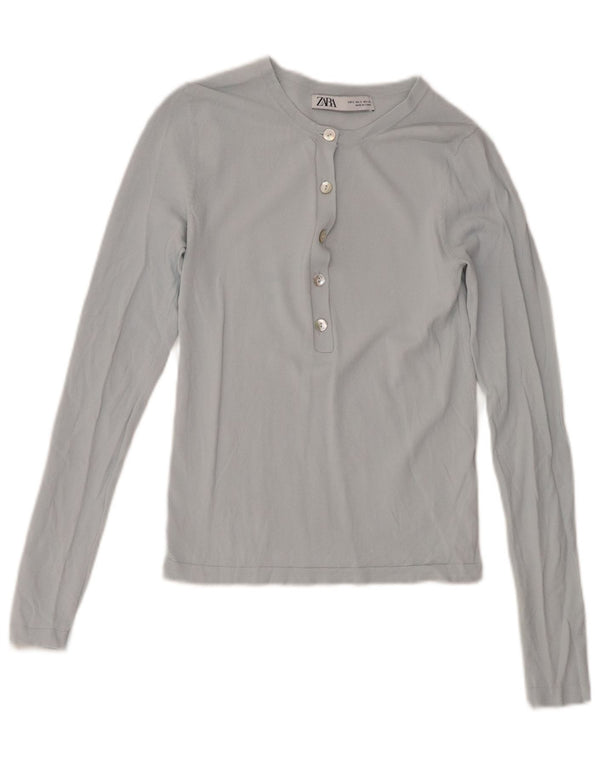 Zara Womens Top Long Sleeve UK 8 Small Blue Viscose
