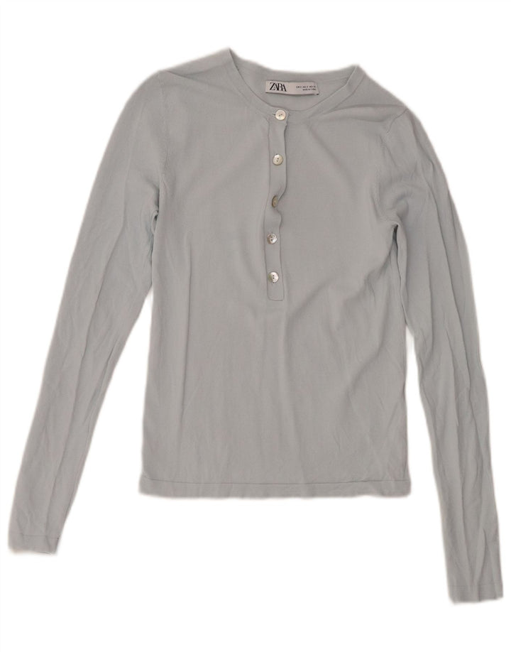 Zara Womens Top Long Sleeve UK 8 Small Blue Viscose