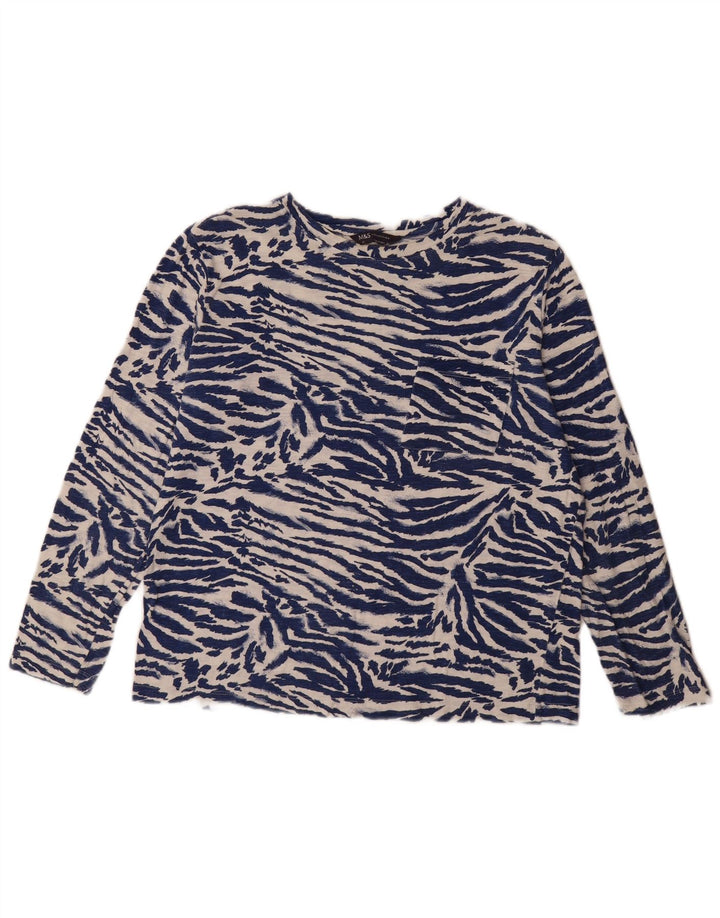 Marks & Spencer Womens Top Long Sleeve UK 12 Medium Navy Blue Animal Print