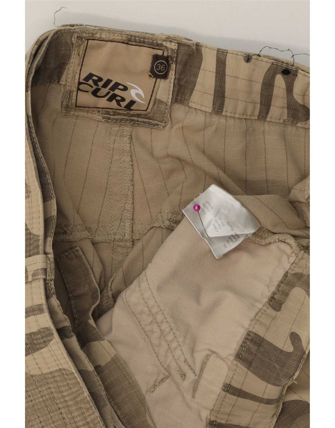 Rip Curl Mens Cargo Shorts W36 Large Beige Camouflage Cotton