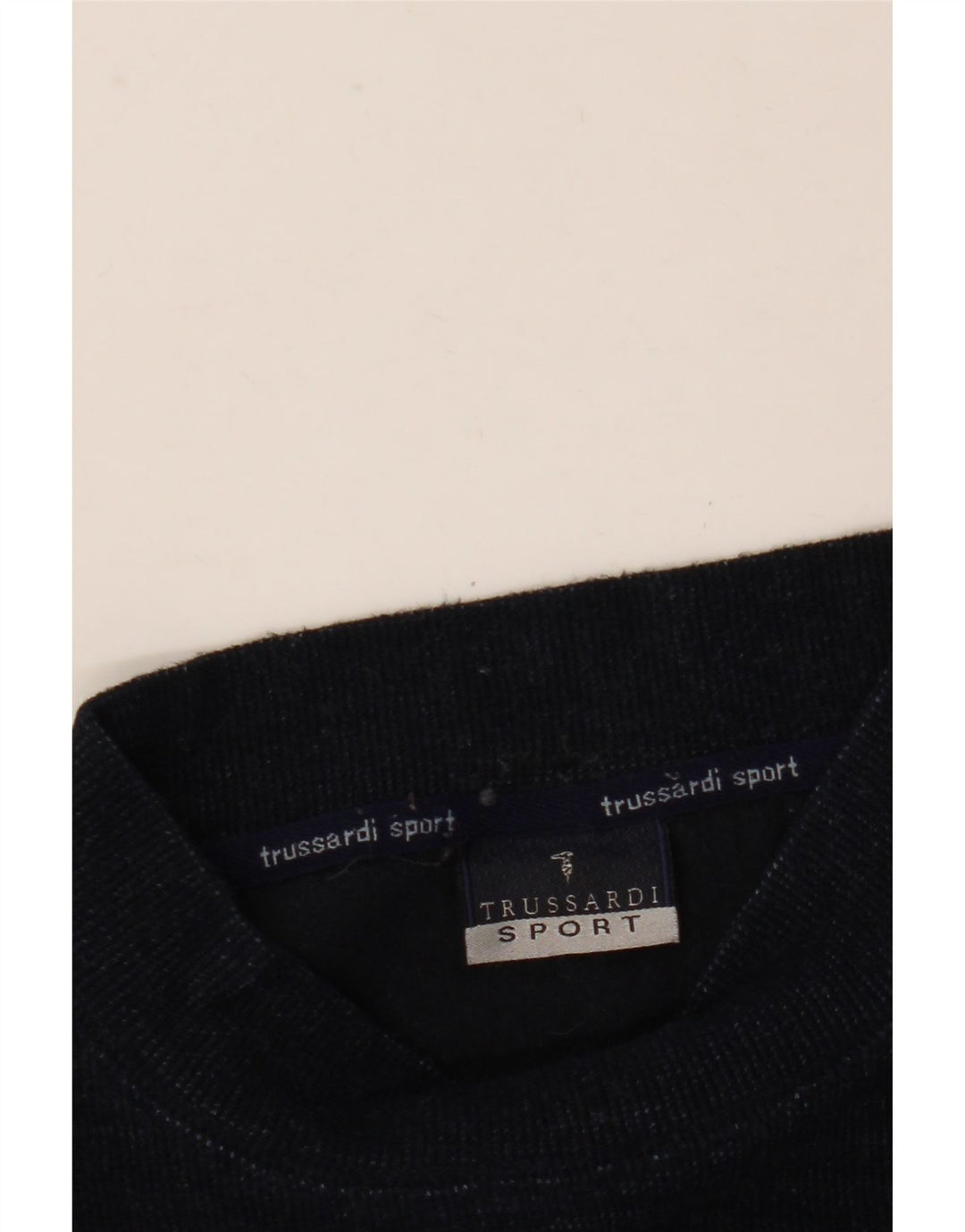 TRUSSARDI Mens Graphic Turtle Neck Jumper Sweater Large Navy Blue Wool