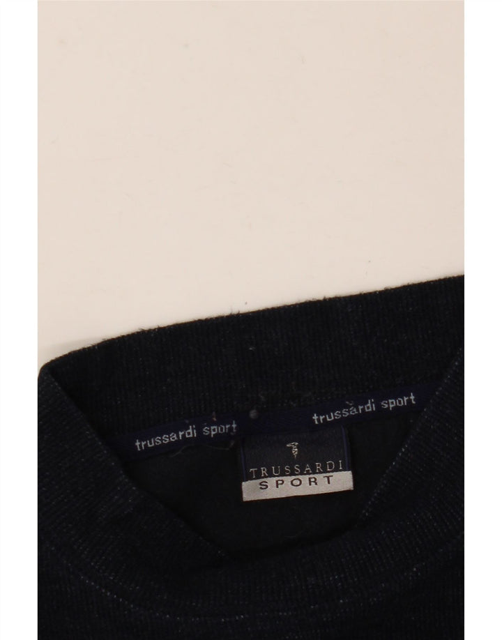 TRUSSARDI Mens Graphic Turtle Neck Jumper Sweater Large Navy Blue Wool