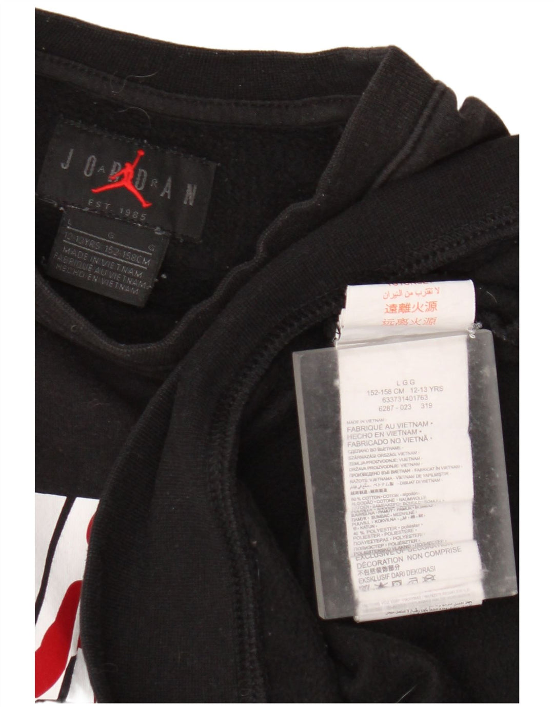 Jordan Boys Graphic Sweatshirt Jumper 12-13 Years Large Black Cotton