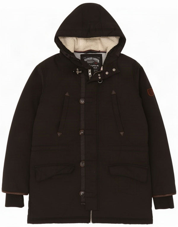 Tommy Hilfiger Mens Hooded Parka Jacket UK 38 Medium Black Nylon