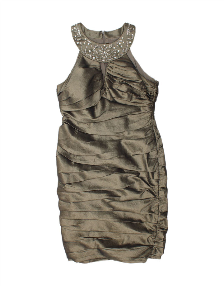 R&M RICHARDS Womens Halter Dress UK 14 Medium Khaki Polyester