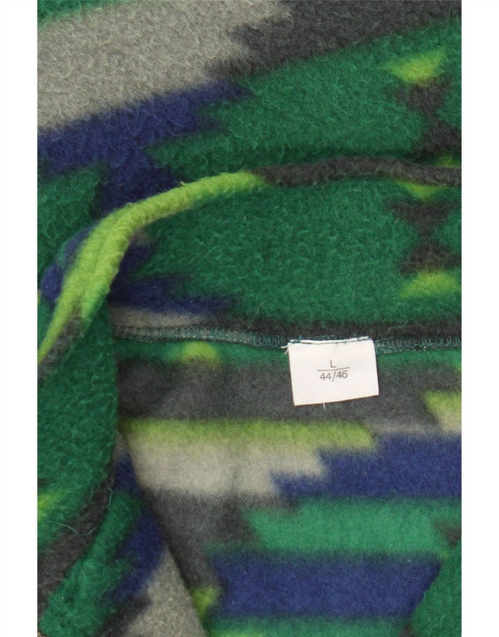 Vintage Mens Zip Neck Fleece Jumper Large Green Geometric Polyester