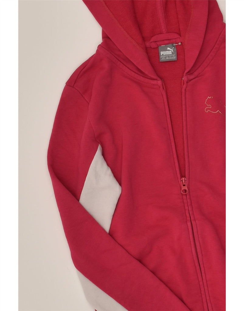 PUMA Girls Graphic Zip Hoodie Sweater 11-12 Years Pink Colourblock Cotton | Vintage Puma | Thrift | Second-Hand Puma | Used Clothing | Messina Hembry 