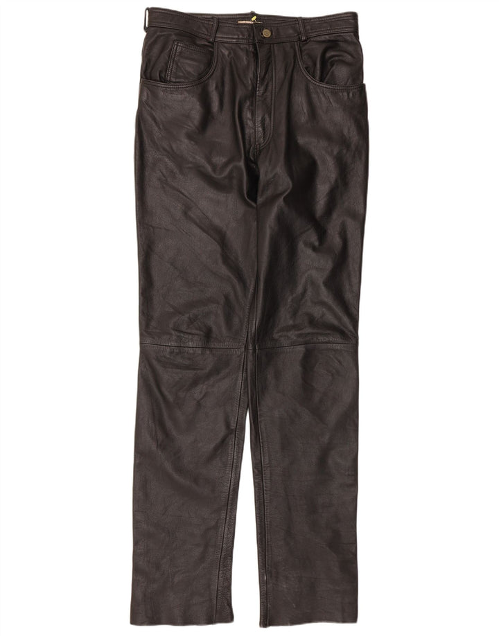Linus Mens Slim Leather Trousers W34 L34 Black