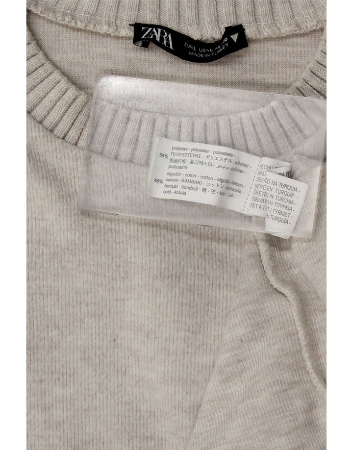 Zara Womens Crew Neck Jumper Sweater UK 16 Large Grey Polyester