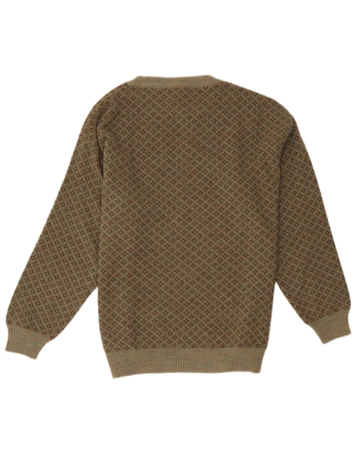 Rodes Mens Crew Neck Jumper Sweater XL Khaki Geometric Wool
