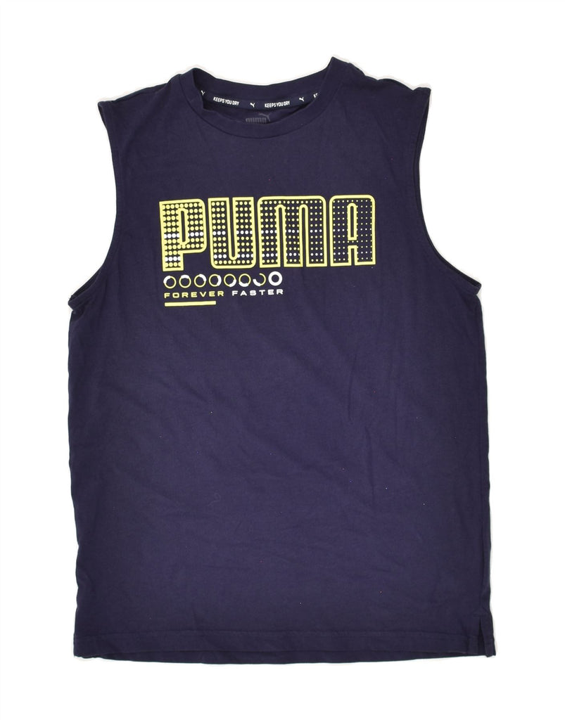 PUMA Boys Graphic Vest Top 13-14 Years Navy Blue Cotton | Vintage Puma | Thrift | Second-Hand Puma | Used Clothing | Messina Hembry 