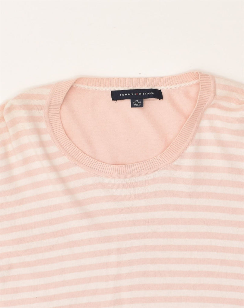 TOMMY HILFIGER Womens Crew Neck Jumper Sweater UK 18 XL Pink Striped | Vintage Tommy Hilfiger | Thrift | Second-Hand Tommy Hilfiger | Used Clothing | Messina Hembry 