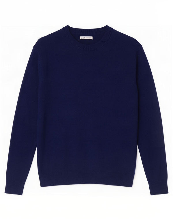 Zara Womens Crew Neck Jumper Sweater UK 16 Large Navy Blue