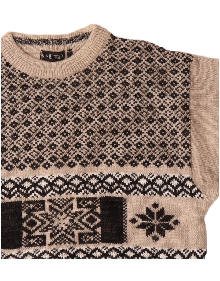 Barisal Mens Boat Neck Jumper Sweater Medium Beige Fair Isle Polyacrylic